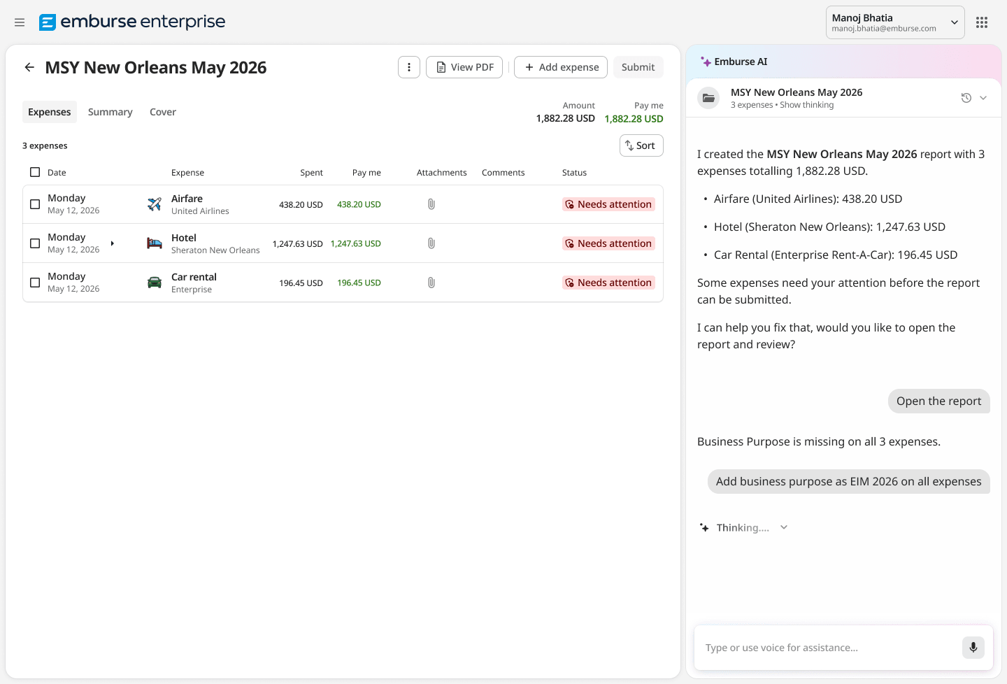 Employees stay in compliance with the business rules engine on Emburse Expense Enterprise
