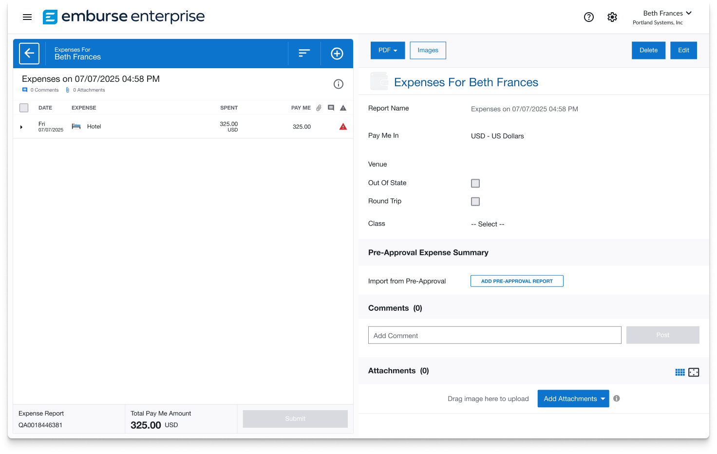 Inicio de Emburse Expense Enterprise