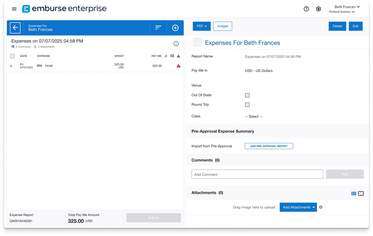 Inicio de Emburse Expense Enterprise