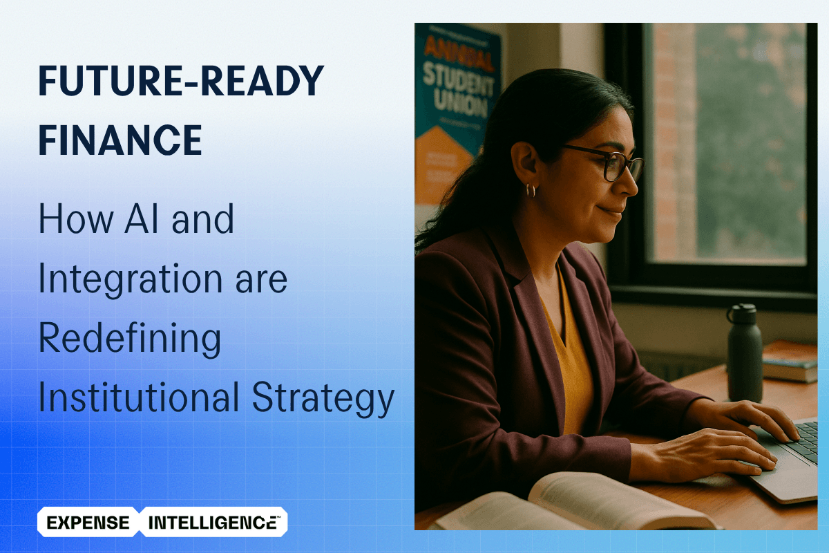 A woman works on a laptop next to a graphic titled "Future-Ready Finance."