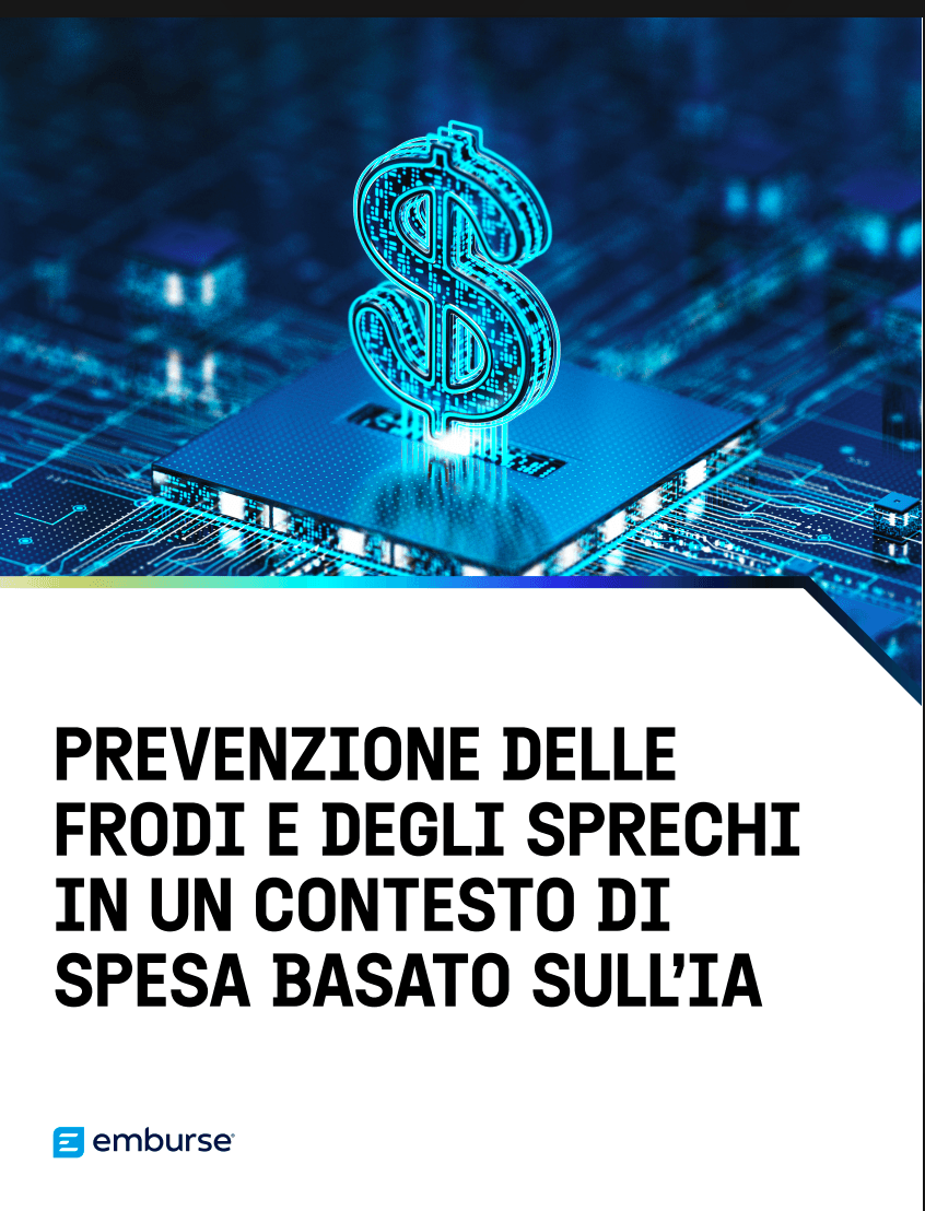 Simbolo del dollaro digitale che emerge da un circuito stampato, con il testo: "Prevenzione delle frodi e degli sprechi in uno scenario di spesa abilitato dall’IA."