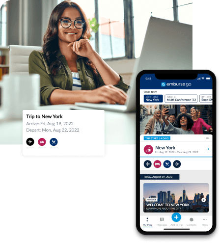 Woman at work making reservations easily with tips from Emburse Go