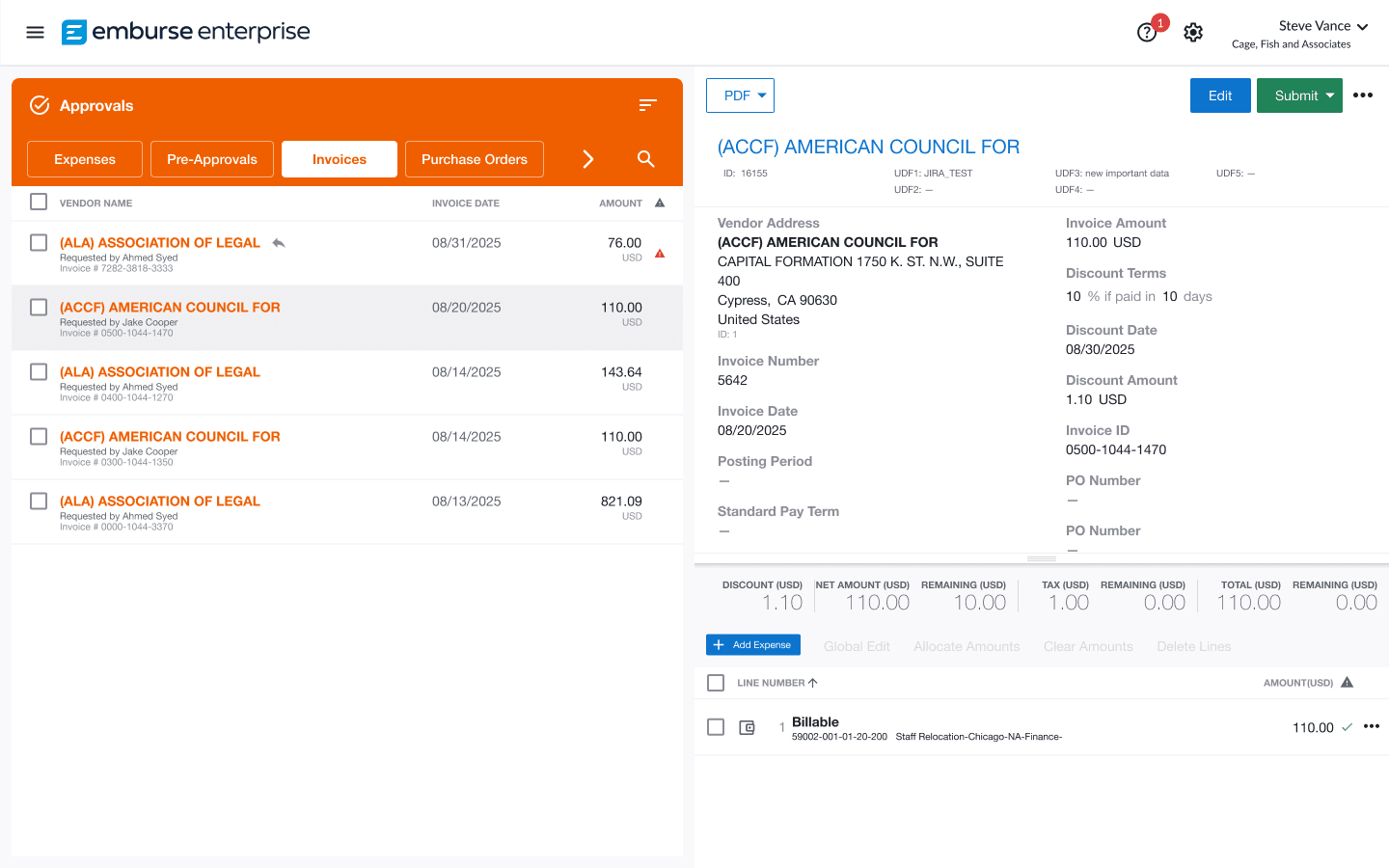 Person using Chrome River invoice processing