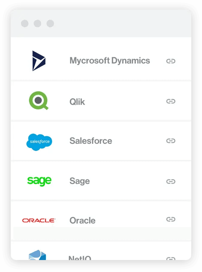 a screenshot of microsoft dynamics with logos for salesforce sage and oracle