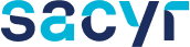 the word sacyr is written in blue on a black background