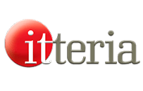 a logo for itteria with a red circle in the middle