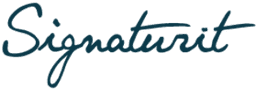 the word signature is written in blue on a black background