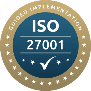 ISO 27001 Guided Implementation badge with a checkmark.
