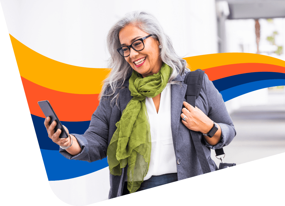 Happy person using Emburse's expense management software solutions on mobile device
