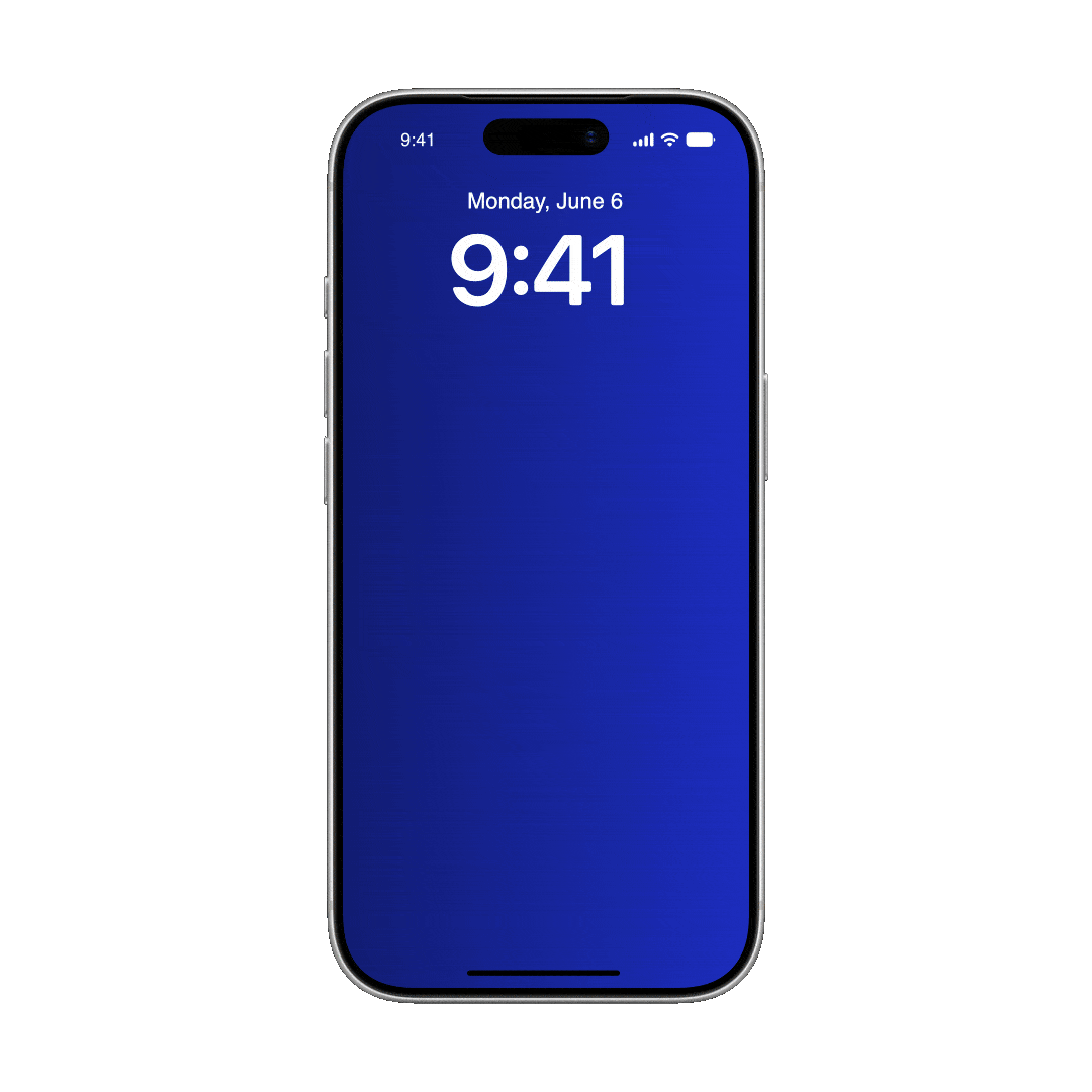A silver iPhone displaying its lock screen with a dark blue background, showing "Monday, June 6" and the time "9:41".