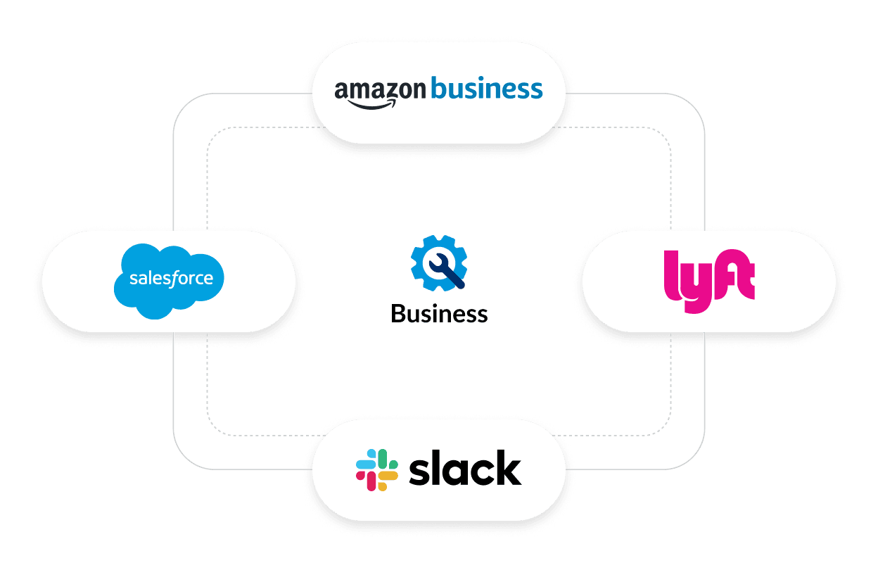 amazon business salesforce slack and lyft are shown on a black background
