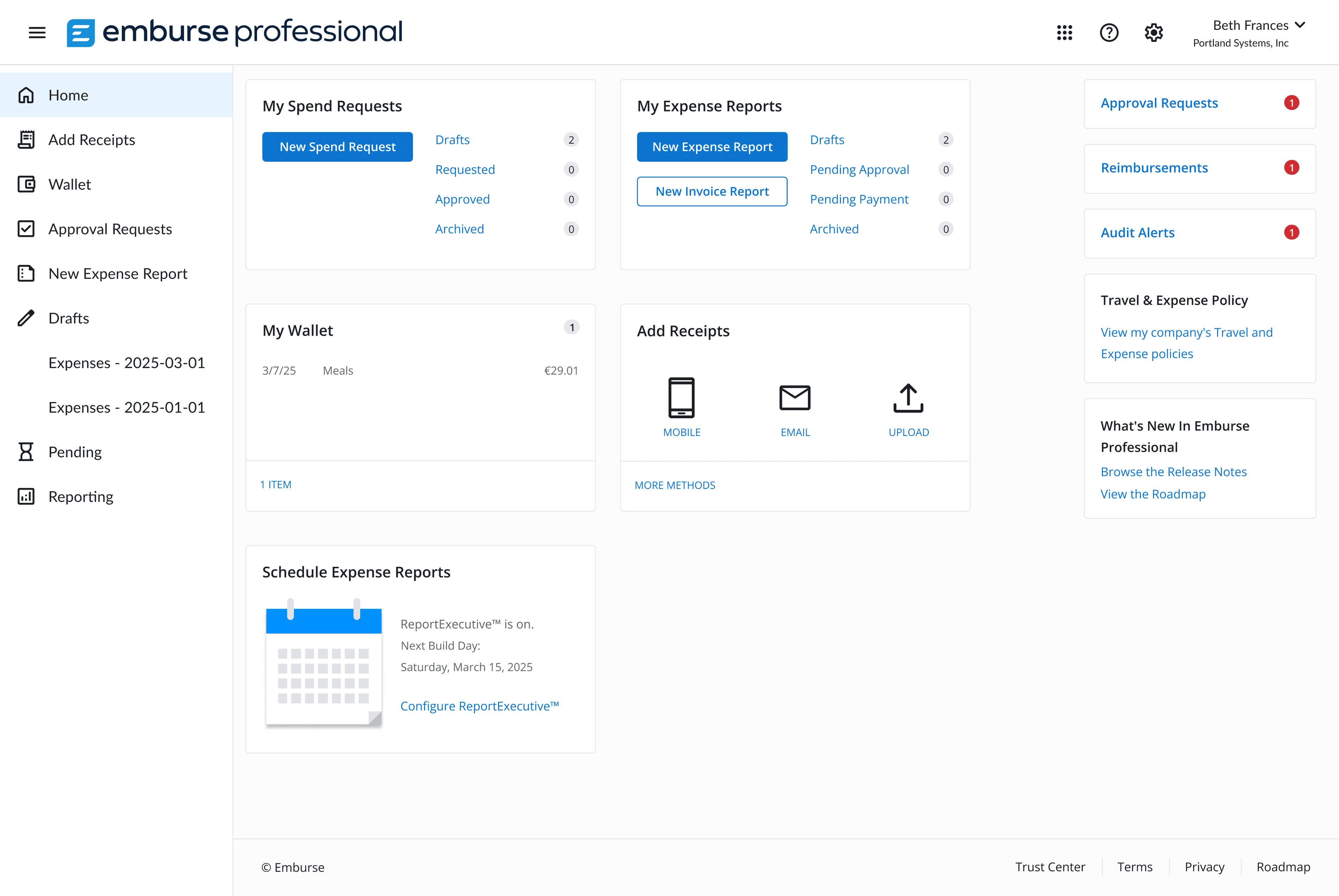 a screenshot of the emburse professional website