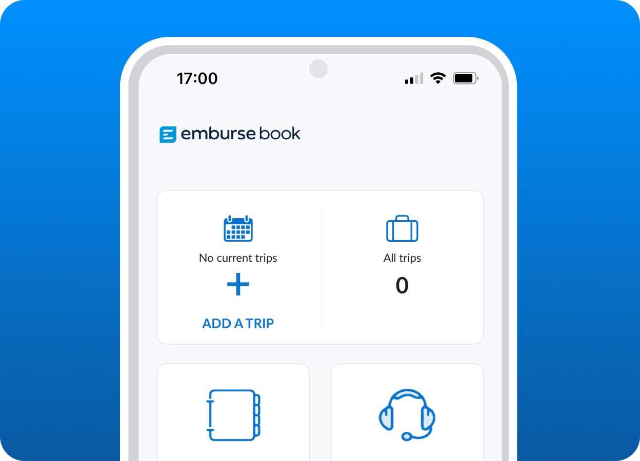 a phone screen shows a screenshot of the emburse book app