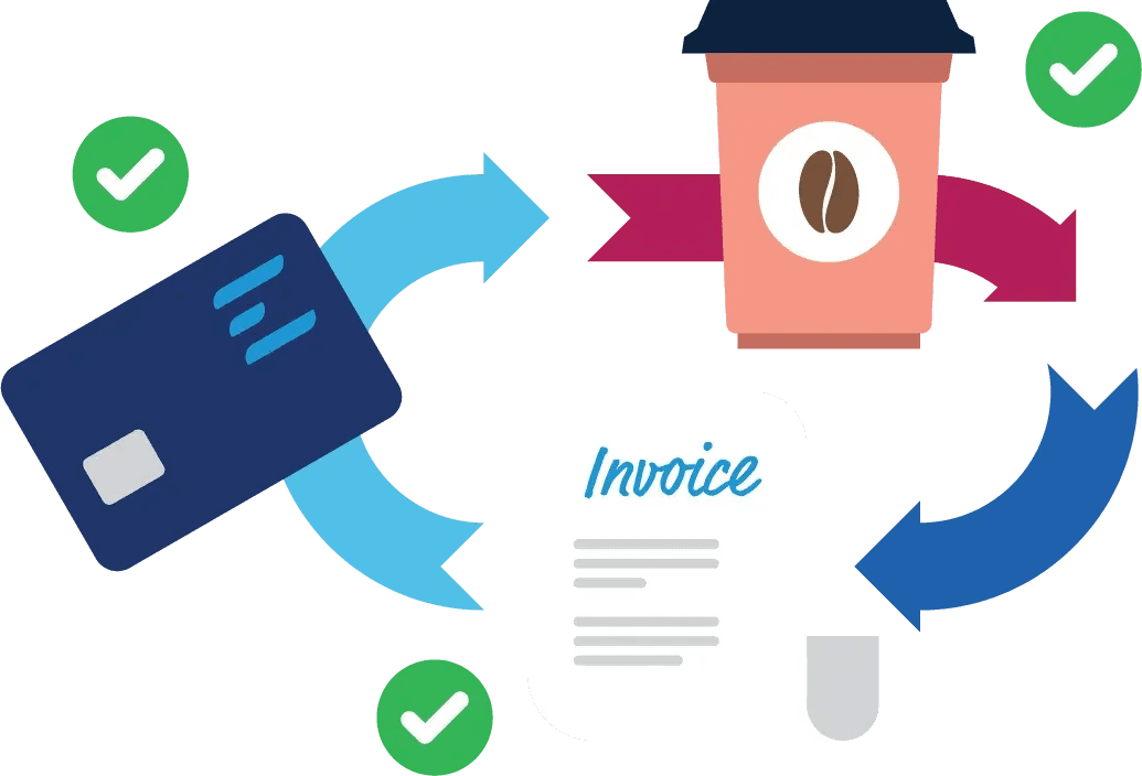 an invoice is being sent to a cup of coffee
